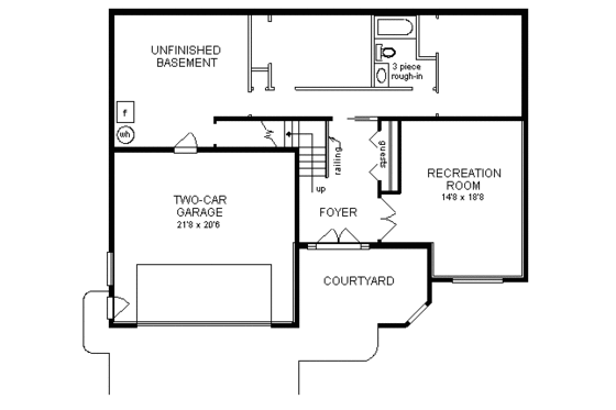Floor Plan - Lower Floor for European House Plan #18-153 - 3 bed, 2 bath