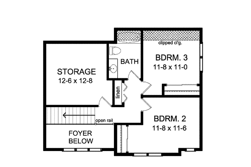 House Blueprint - Floor Plan - Upper Floor for Colonial House Plan #1010-17 - 3 bed, 2.5 bath