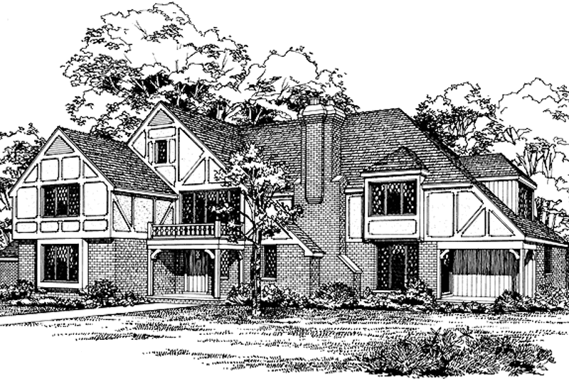 Home Plan - Exterior - Front Elevation 4 for Tudor House Plan #72-619 - 5 bed, 3.5 bath