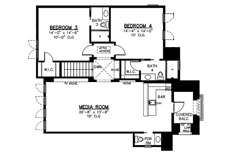 House Blueprint - Floor Plan - Upper Floor for Mediterranean House Plan #1019-1 - 4 bed, 4 bath