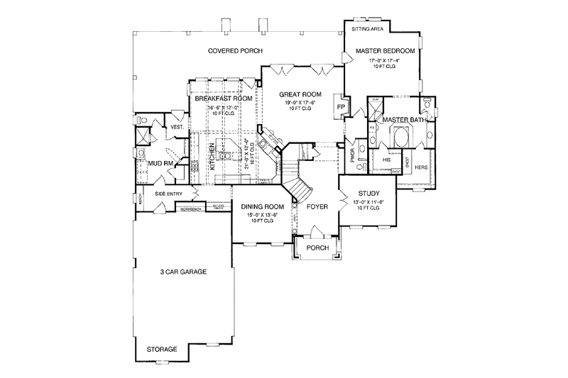House Blueprint - Floor Plan - Main Floor for Country House Plan #952-186 - 4 bed, 4.5 bath