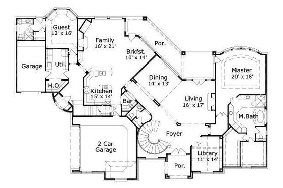 Floor Plan - Main Floor for European House Plan #411-341 - 4 bed, 4.5 bath