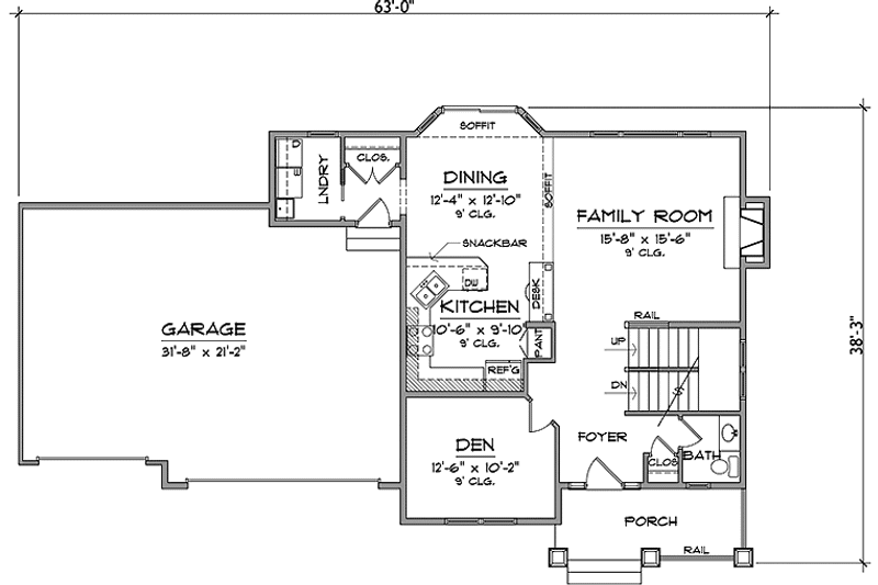 House Blueprint - Floor Plan - Main Floor for Prairie House Plan #981-18 - 3 bed, 2.5 bath