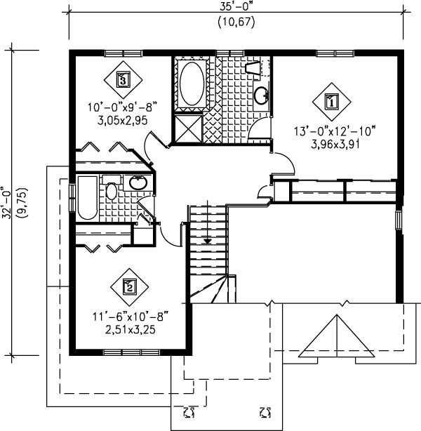 House Design - Floor Plan - Upper Floor for European House Plan #25-2082 - 3 bed, 2.5 bath