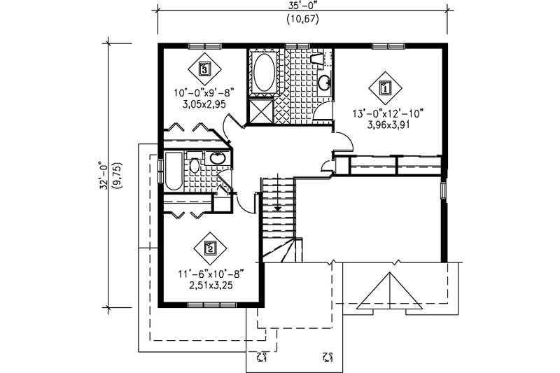 Home Plan - Floor Plan - Upper Floor for European House Plan #25-2082 - 3 bed, 2.5 bath