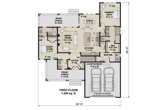 Floor Plan - Main Floor for Farmhouse House Plan #51-1412 - 4 bed, 3.5 bath