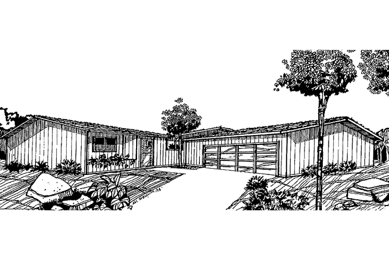 Dream House Plan - Exterior - Front Elevation 3 for Contemporary House Plan #60-740 - 3 bed, 2 bath