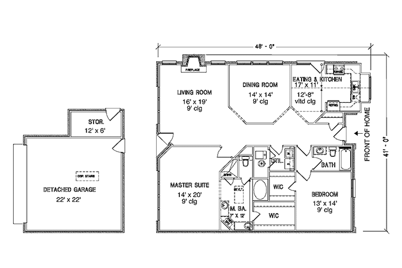 Home Plan - Floor Plan - Main Floor for Traditional House Plan #45-504 - 2 bed, 2 bath