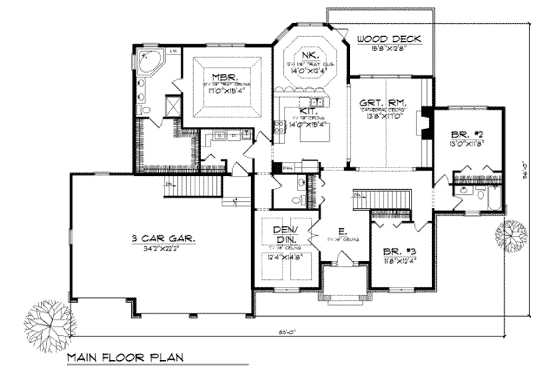 Home Plan - Floor Plan - Main Floor for European House Plan #70-380 - 3 bed, 3 bath