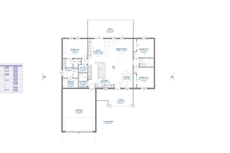Architectural House Design - Floor Plan - Main Floor for Farmhouse House Plan #1109-18 - 3 bed, 2 bath