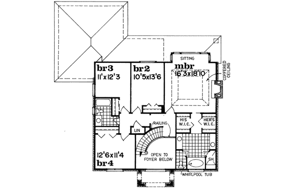 Floor Plan - Upper Floor for European House Plan #47-530 - 4 bed, 2.5 bath