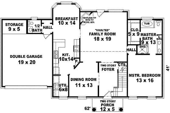 Floor Plan - Main Floor for Colonial House Plan #81-726 - 4 bed, 3.5 bath