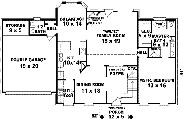 Floor Plan - Main Floor for Colonial House Plan #81-726 - 4 bed, 3.5 bath
