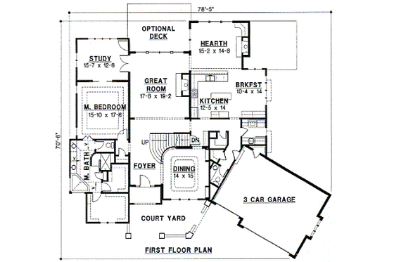 Floor Plan - Main Floor for Traditional House Plan #67-451 - 4 bed, 3.5 bath