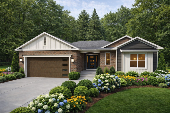 Exterior - Front Elevation for Ranch House Plan #1111-7 - 3 bed, 2 bath