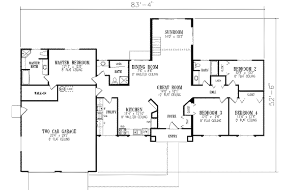 Floor Plan - Main Floor for Adobe / Southwestern House Plan #1-451 - 4 bed, 3 bath