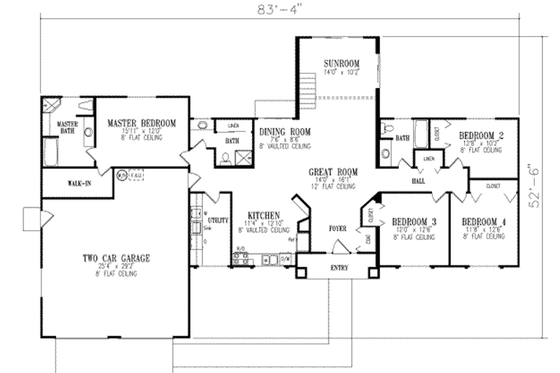 Dream House Plan - Floor Plan - Main Floor for Adobe / Southwestern House Plan #1-451 - 4 bed, 3 bath
