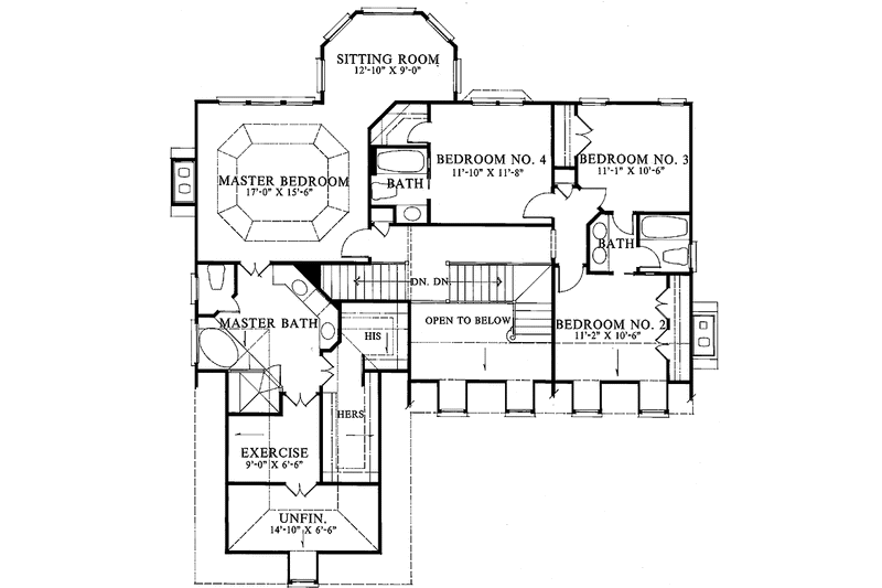 Home Plan - Floor Plan - Upper Floor for Colonial House Plan #429-93 - 4 bed, 3.5 bath