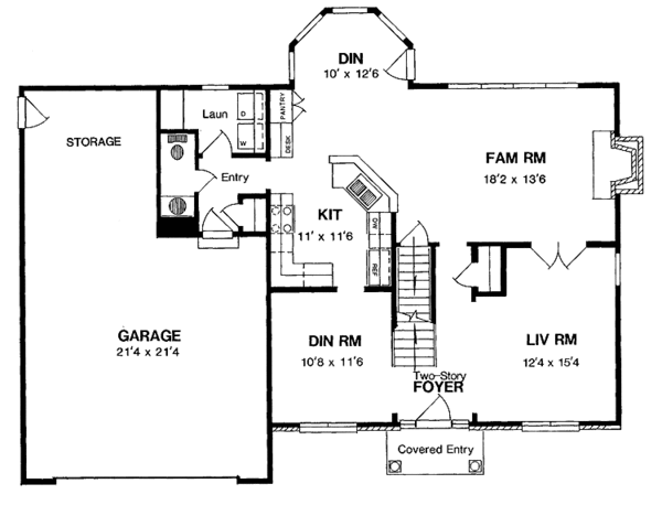 Architectural House Design - Colonial Floor Plan - Main Floor Plan #316-168