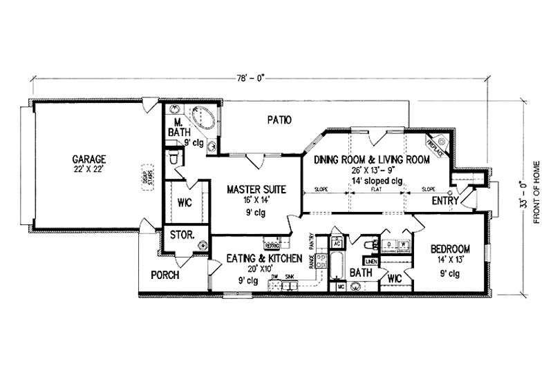 House Design - Floor Plan - Main Floor for Ranch House Plan #45-548 - 2 bed, 2 bath