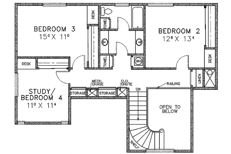 Home Plan - Floor Plan - Upper Floor for Prairie House Plan #60-933 - 4 bed, 2.5 bath