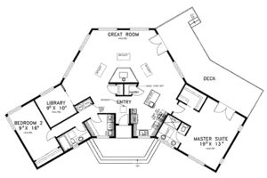 Floor Plan - Main Floor for Modern House Plan #60-390 - 2 bed, 2 bath