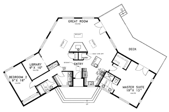Floor Plan - Main Floor for Modern House Plan #60-390 - 2 bed, 2 bath