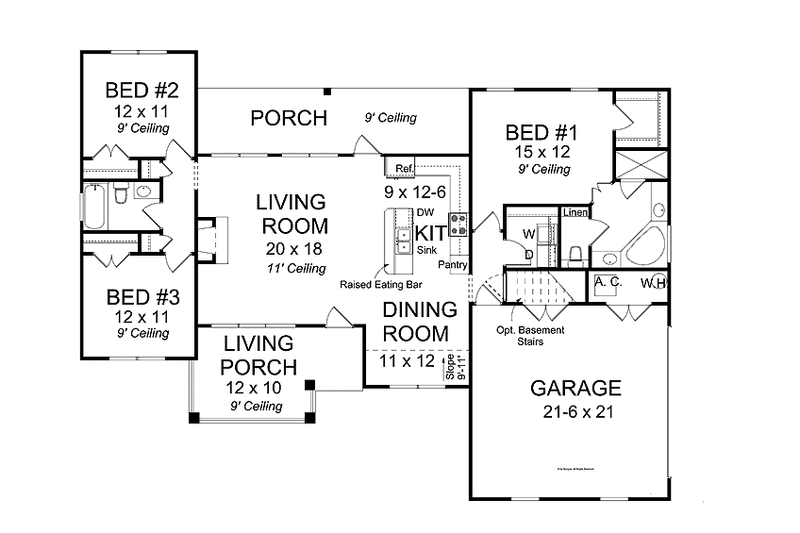 Home Plan - Floor Plan - Main Floor for Traditional House Plan #513-2154 - 3 bed, 2 bath