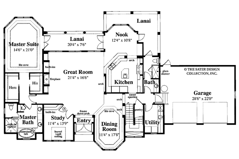 House Blueprint - Floor Plan - Main Floor for Mediterranean House Plan #930-103 - 3 bed, 3 bath