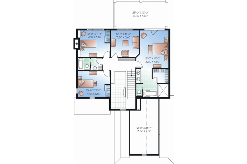 Dream House Plan - Floor Plan - Upper Floor for European House Plan #23-2253 - 3 bed, 2.5 bath
