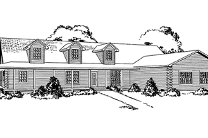 House Blueprint - Log Exterior - Front Elevation Plan #964-1