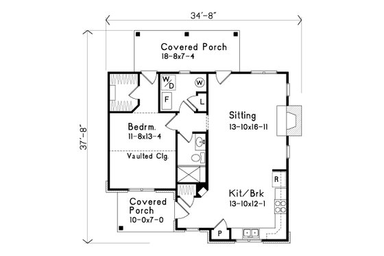 Floor Plan - Main Floor for Cottage House Plan #22-566 - 1 bed, 1 bath