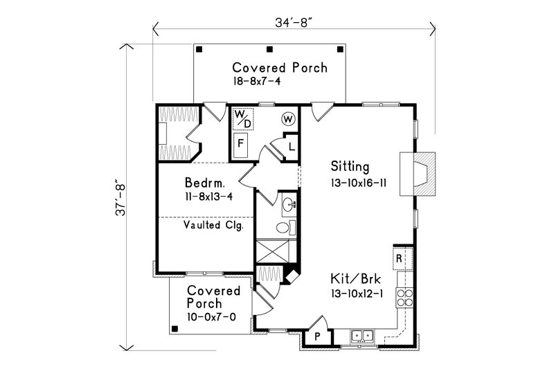 Dream House Plan - Floor Plan - Main Floor for Cottage House Plan #22-566 - 1 bed, 1 bath