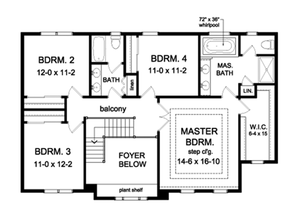 Architectural House Design - Colonial Floor Plan - Upper Floor Plan #1010-162