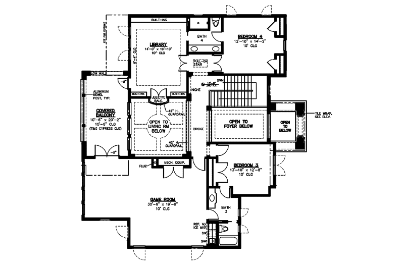 House Blueprint - Floor Plan - Upper Floor for Mediterranean House Plan #1019-17 - 4 bed, 4.5 bath