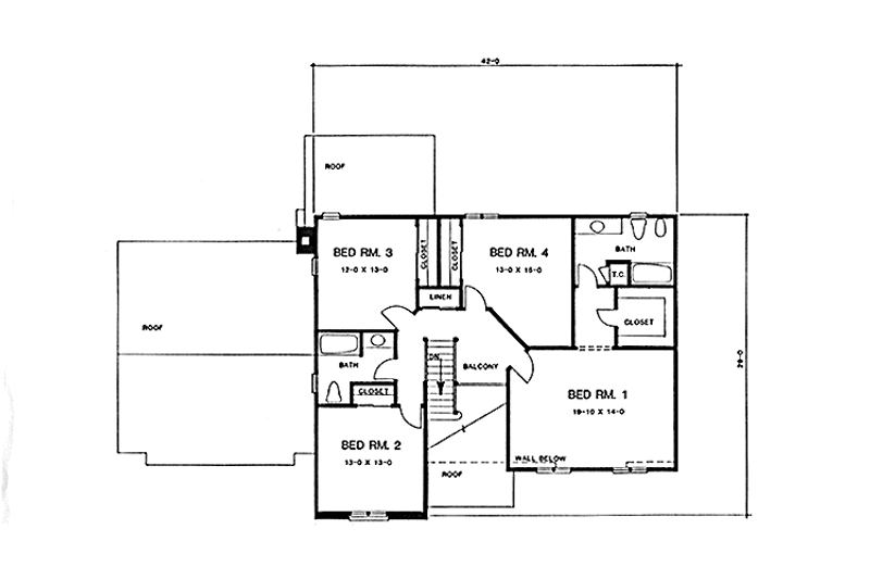 House Blueprint - Floor Plan - Upper Floor for European House Plan #1001-6 - 4 bed, 2.5 bath
