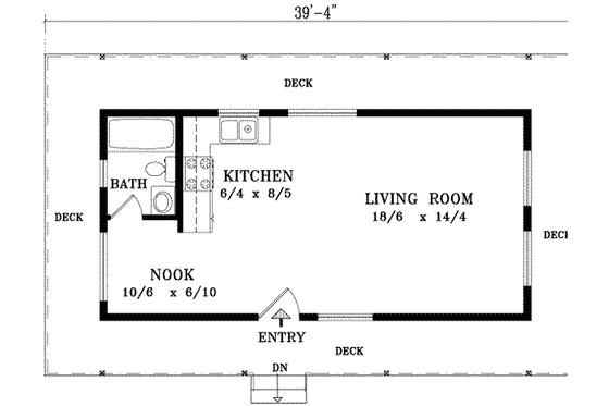 Floor Plan - Main Floor for Farmhouse House Plan #1-943, 1 bath