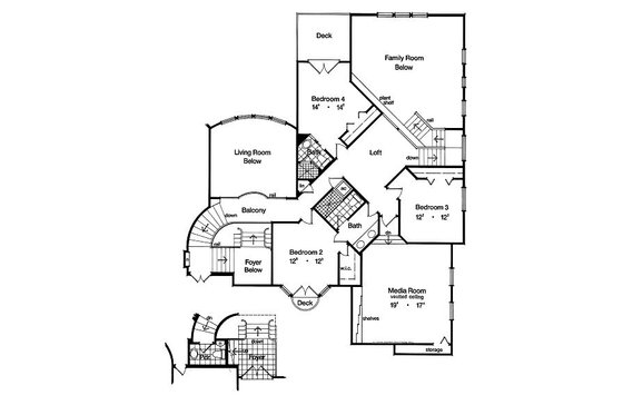 Floor Plan - Upper Floor for European House Plan #417-423 - 4 bed, 3.5 bath