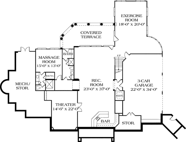 Architectural House Design - Mediterranean Floor Plan - Lower Floor Plan #453-440