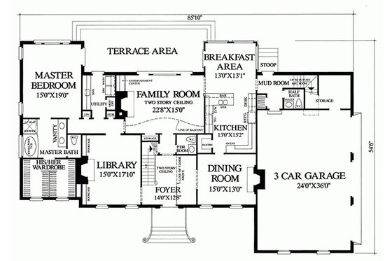 Floor Plan - Main Floor for Southern House Plan #137-170 - 4 bed, 3 bath