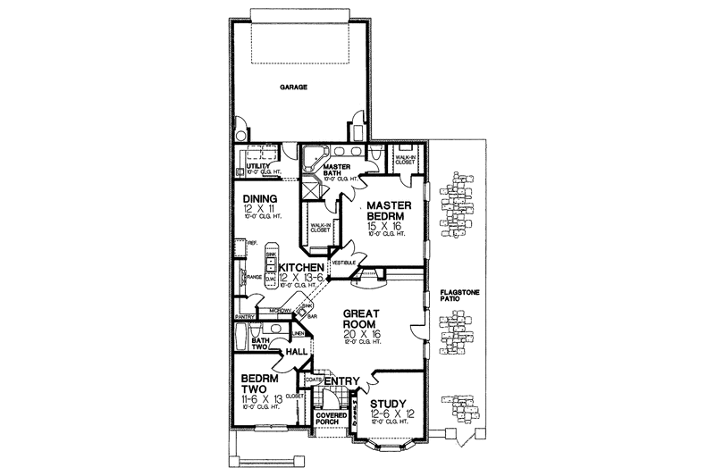 Architectural House Design - Floor Plan - Main Floor for Country House Plan #310-1197 - 2 bed, 2 bath