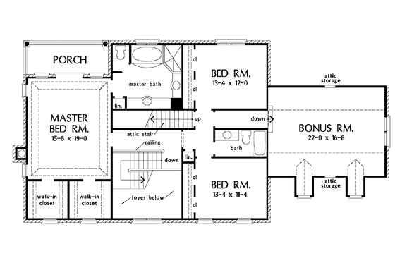 Floor Plan - Upper Floor for Classical House Plan #929-626 - 3 bed, 2.5 bath