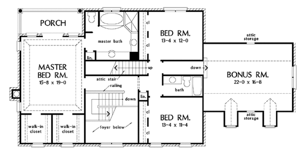 Classical Floor Plan - Upper Floor Plan #929-626
