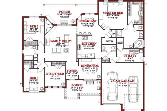 Floor Plan - Main Floor for European House Plan #63-204 - 3 bed, 2.5 bath