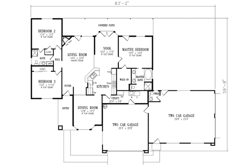 Dream House Plan - Floor Plan - Main Floor for Adobe / Southwestern House Plan #1-420 - 3 bed, 2 bath