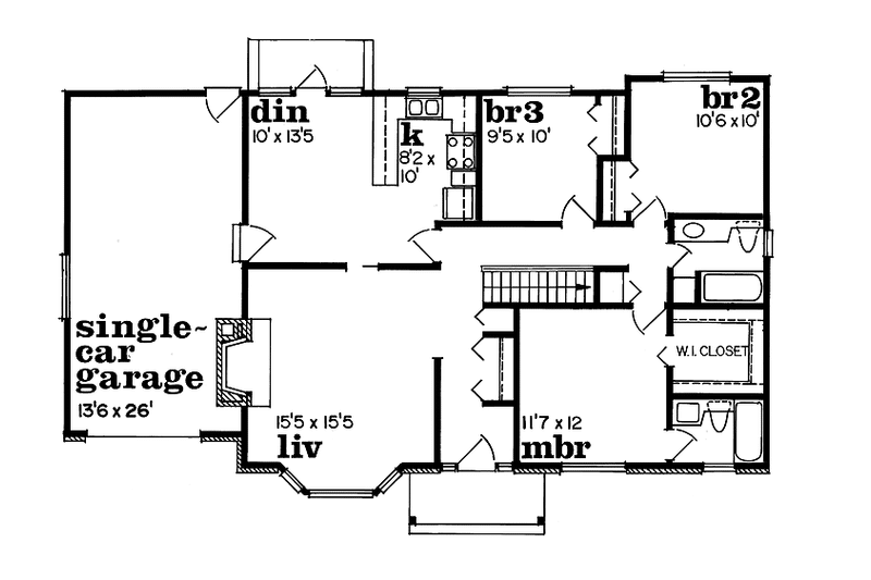 Home Plan - Floor Plan - Main Floor for Colonial House Plan #47-959 - 3 bed, 2 bath