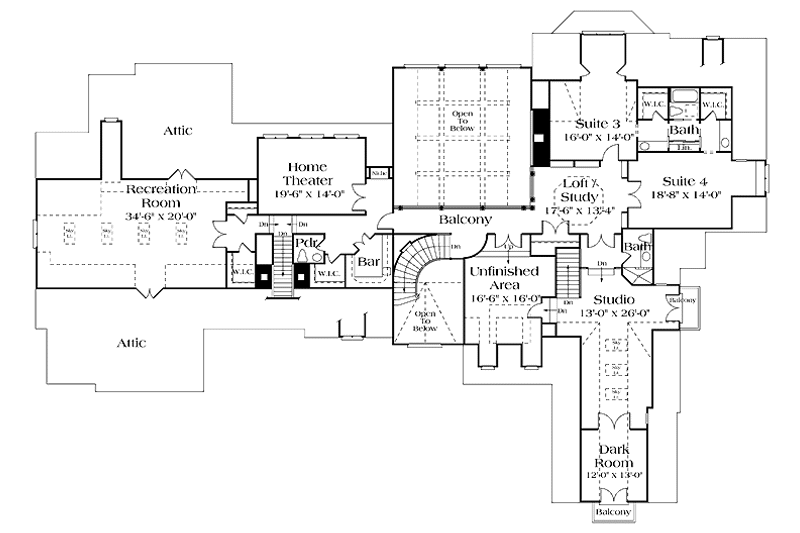 Architectural House Design - Floor Plan - Upper Floor for Country House Plan #453-152 - 4 bed, 5 bath