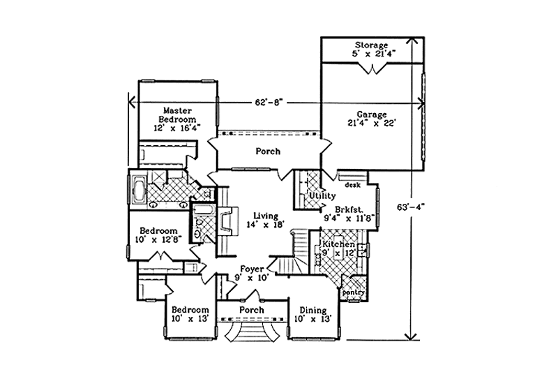 House Blueprint - Floor Plan - Main Floor for Country House Plan #985-16 - 3 bed, 2 bath