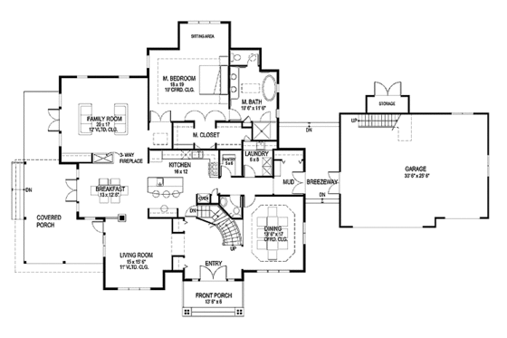 Floor Plan - Main Floor for Craftsman House Plan #1042-1 - 4 bed, 3.5 bath