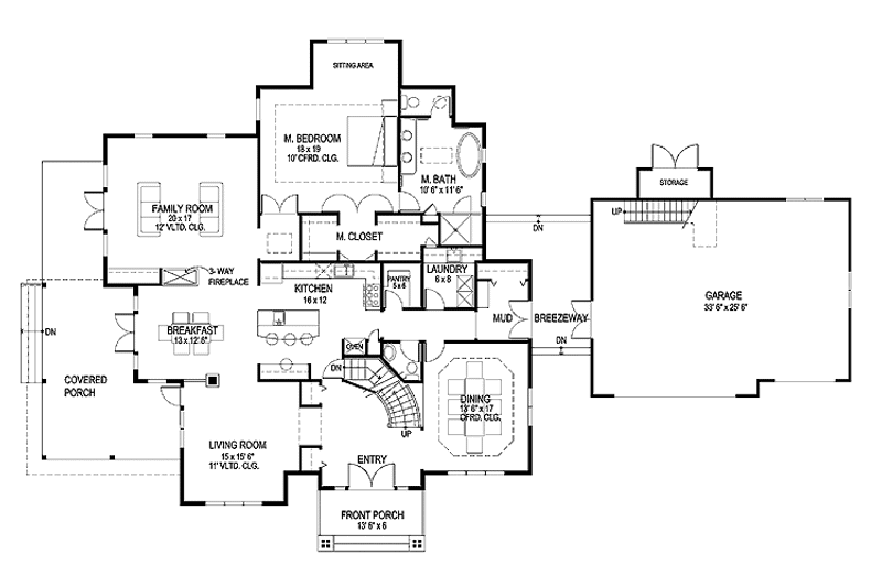 Architectural House Design - Floor Plan - Main Floor for Craftsman House Plan #1042-1 - 4 bed, 3.5 bath